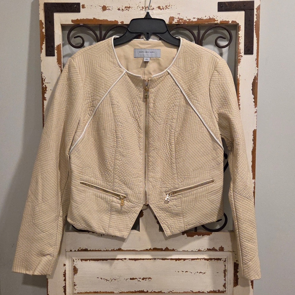Marc New York Andrew Marc Jacket Womens Medium NWT Stone Beige Quilted Moto Zip